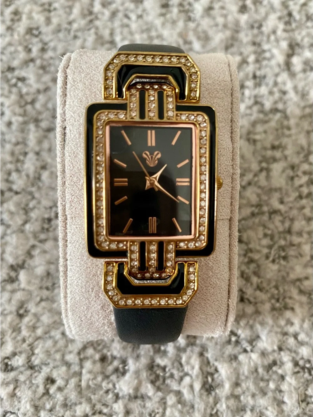 Disney Parks Art Deco Black and Gold Crystal Accent Ladies Watch